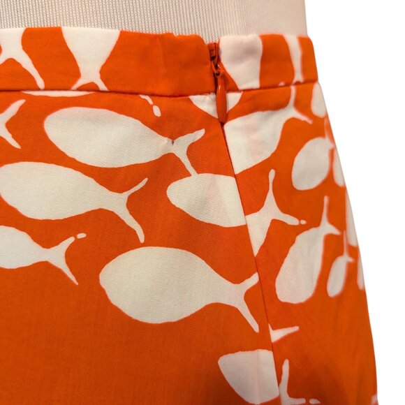 J Crew Womens Sz 2 Orange White Allover School Of Fish 100% Cotton A-Line Skirt - Picture 4 of 7